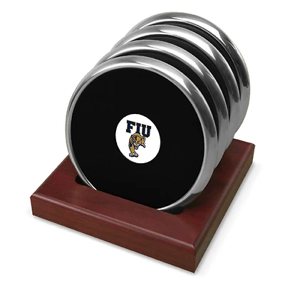 Silver FIU Panthers Team Logo -Piece Coaster Set