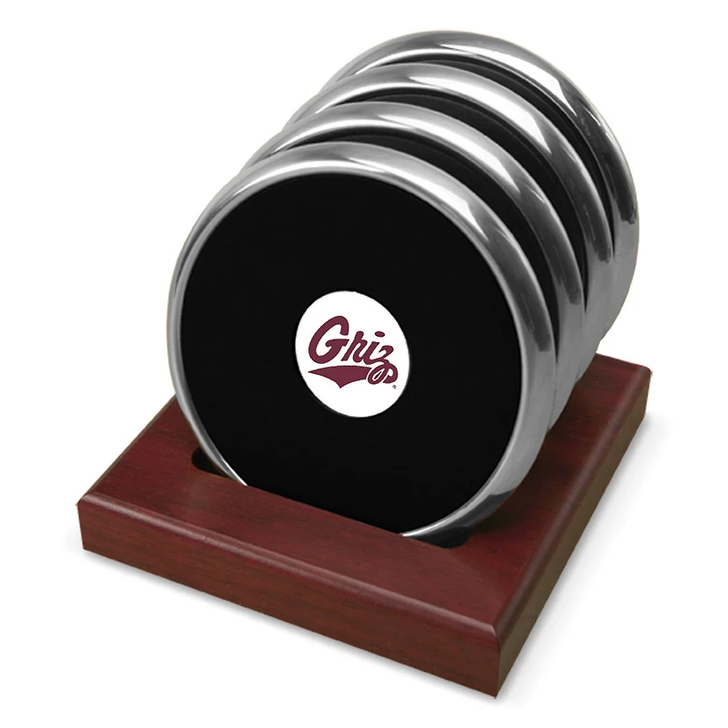Silver Montana Grizzlies Team Logo -Piece Coaster Set