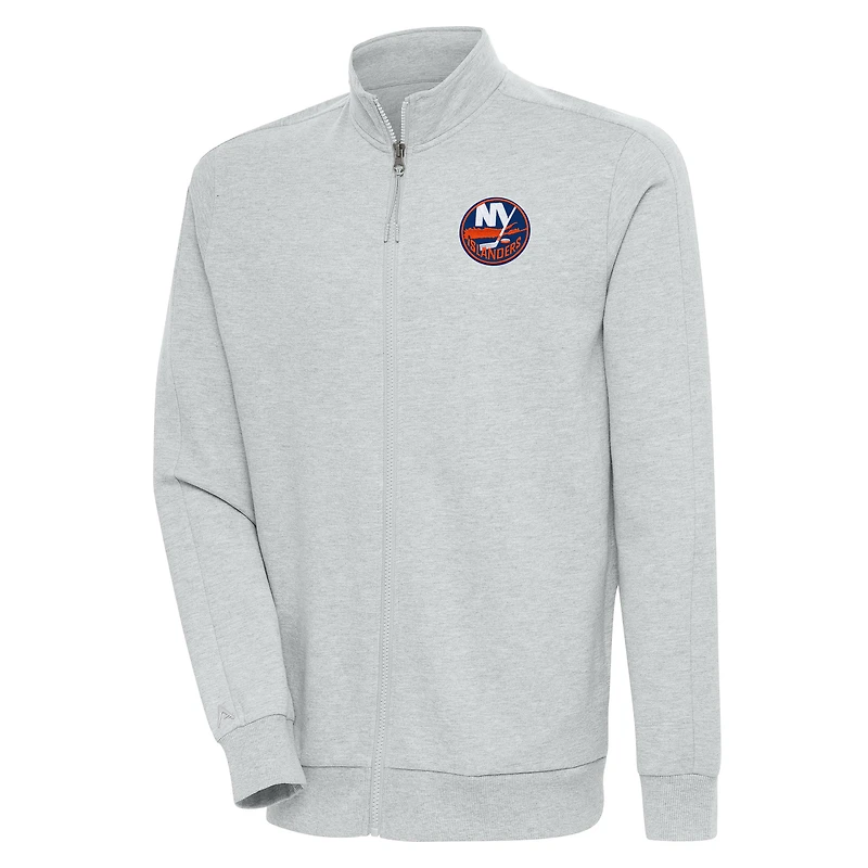Men's Antigua Heather Gray New York Islanders Action Full-Zip Jacket