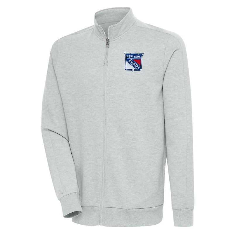 Men's Antigua Heather New York Rangers Action Full-Zip Jacket