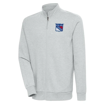 Men's Antigua Heather Gray New York Rangers Action Full-Zip Jacket