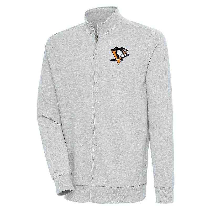 Men's Antigua Heather Gray Pittsburgh Penguins Action Full-Zip Jacket