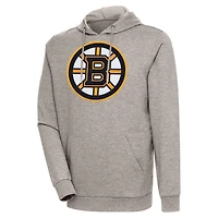 Men's Antigua Oatmeal Boston Bruins Logo Action Chenille Pullover Hoodie
