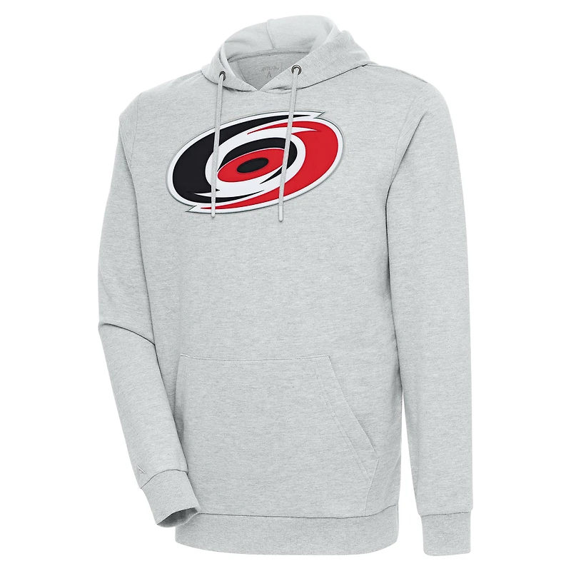 Men's Antigua Heather Carolina Hurricanes Logo Action Chenille Pullover Hoodie