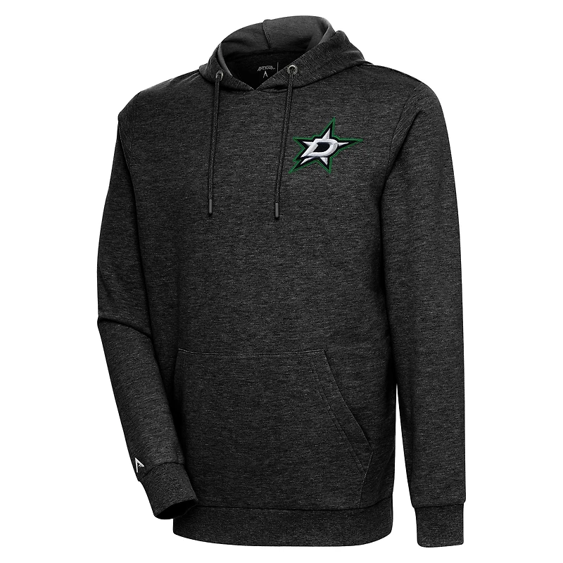 Men's Antigua Heather Black Dallas Stars Action Chenille Pullover Hoodie