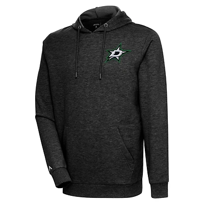 Men's Antigua Heather Black Dallas Stars Action Chenille Pullover Hoodie