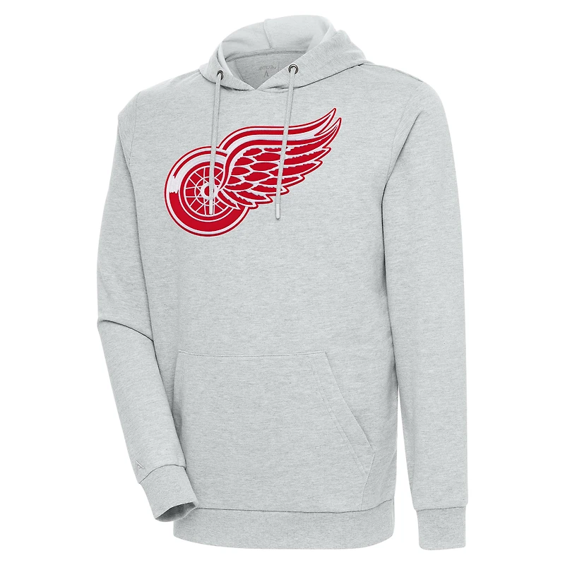 Men's Antigua Heather Gray Detroit Red Wings Logo Action Chenille Pullover Hoodie