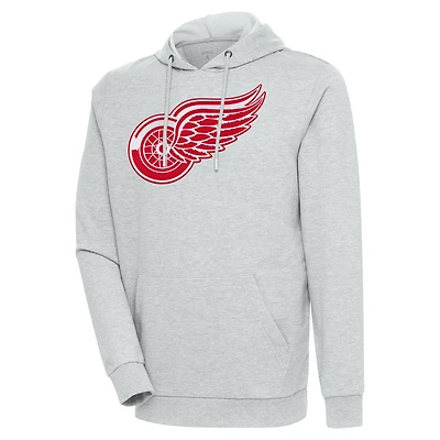 Men's Antigua Heather Gray Detroit Red Wings Logo Action Chenille Pullover Hoodie