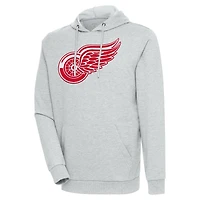Men's Antigua Heather Gray Detroit Red Wings Logo Action Chenille Pullover Hoodie