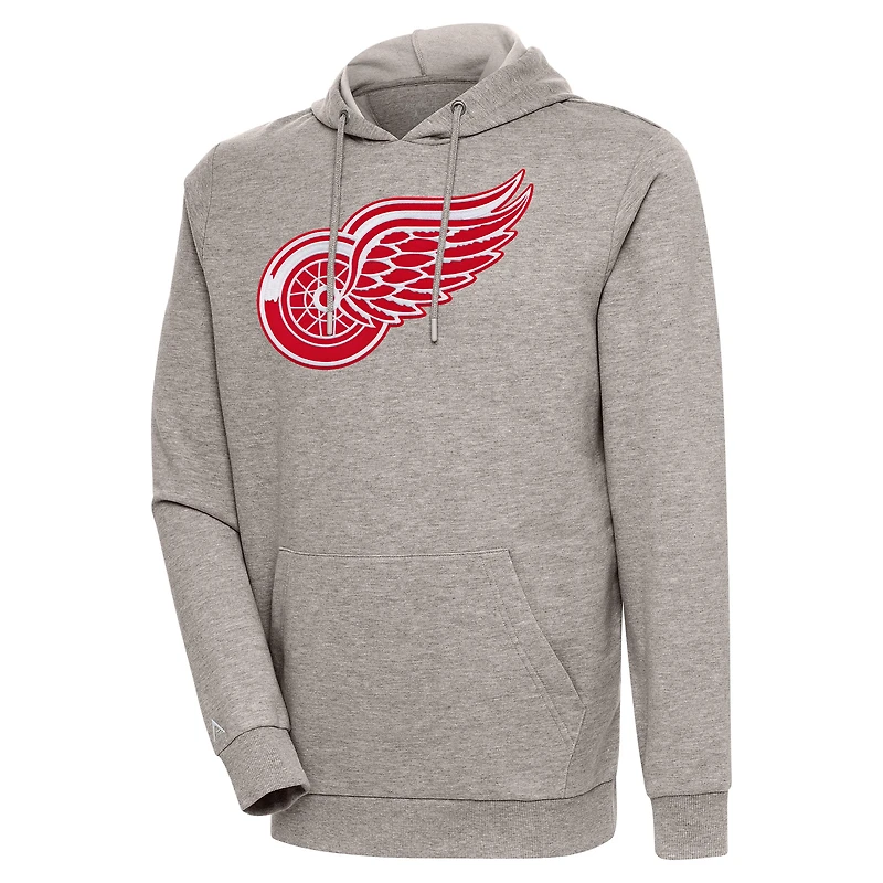 Men's Antigua Oatmeal Detroit Red Wings Logo Action Chenille Pullover Hoodie