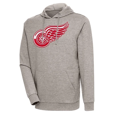 Men's Antigua Oatmeal Detroit Red Wings Logo Action Chenille Pullover Hoodie