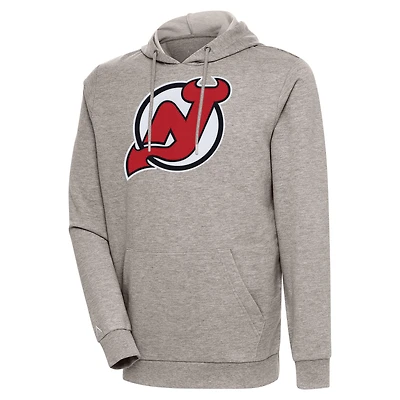 Men's Antigua Oatmeal New Jersey Devils Action Chenille Pullover Hoodie