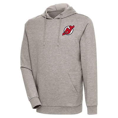 Men's Antigua Oatmeal New Jersey Devils Action Chenille Pullover Hoodie