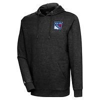 Men's Antigua Heather Black New York Rangers Action Chenille Pullover Hoodie
