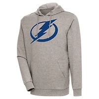 Men's Antigua Oatmeal Tampa Bay Lightning Logo Action Chenille Pullover Hoodie