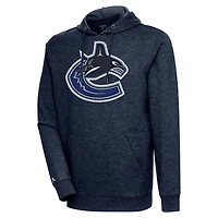 Men's Antigua Heather Navy Vancouver Canucks Logo Action Chenille Pullover Hoodie