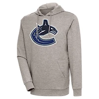 Men's Antigua Oatmeal Vancouver Canucks Logo Action Chenille Pullover Hoodie