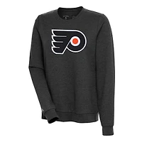 Women's Antigua Heather Black Philadelphia Flyers Action Crewneck Chenille Pullover Sweatshirt