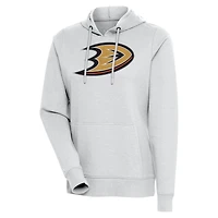 Women's Antigua Heather Gray Anaheim Ducks Logo Action Chenille Pullover Hoodie