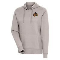 Women's Antigua Oatmeal Chicago Blackhawks Action Chenille Pullover Hoodie