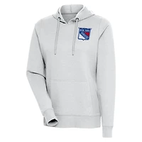Women's Antigua Heather Gray New York Rangers Action Chenille Pullover Hoodie