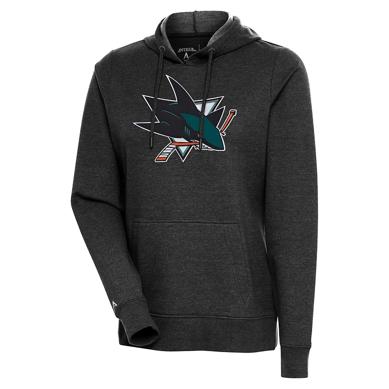 Women's Antigua Heather San Jose Sharks Logo Action Chenille Pullover Hoodie