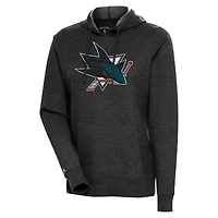Women's Antigua Heather San Jose Sharks Logo Action Chenille Pullover Hoodie