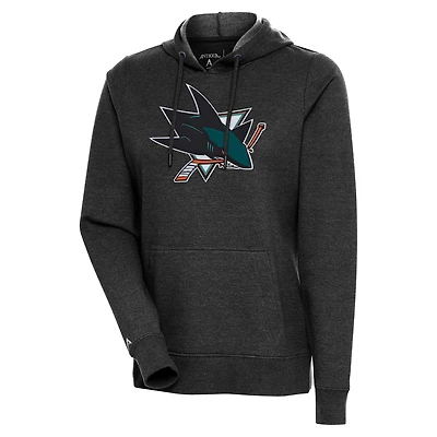 Women's Antigua Heather San Jose Sharks Logo Action Chenille Pullover Hoodie