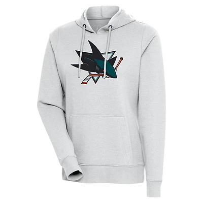 Women's Antigua Heather Gray San Jose Sharks Logo Action Chenille Pullover Hoodie