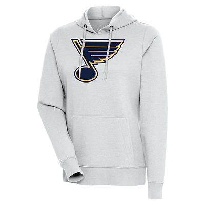 Women's Antigua Heather Gray St. Louis Blues Logo Action Chenille Pullover Hoodie