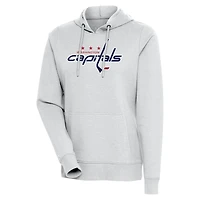 Women's Antigua Heather Gray Washington Capitals Logo Action Chenille Pullover Hoodie
