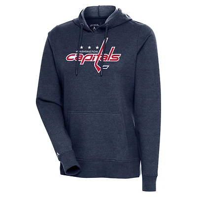 Women's Antigua Heather Navy Washington Capitals Logo Action Chenille Pullover Hoodie