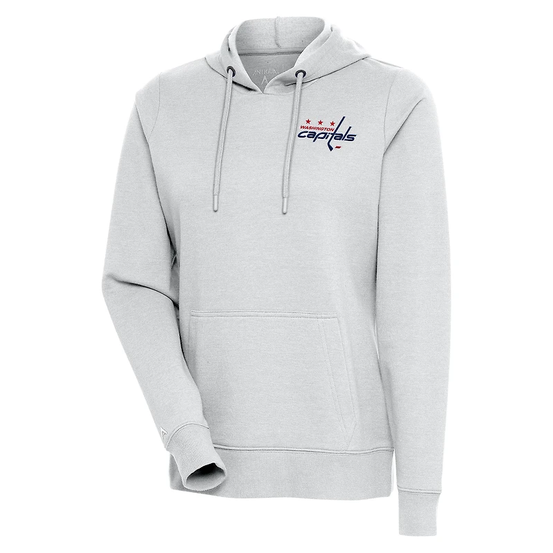 Women's Antigua Heather Gray Washington Capitals Action Chenille Pullover Hoodie