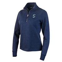 Women's Antigua Heather Navy Seattle Kraken Action Quarter-Zip Pullover Sweatshirt
