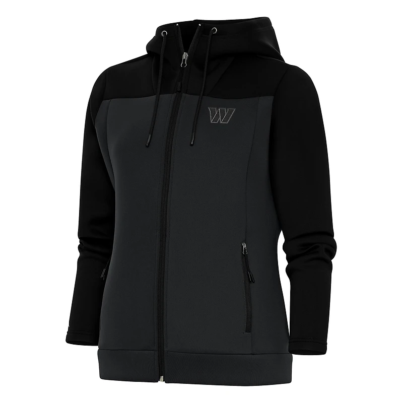 Women's Antigua Black/Charcoal Washington Commanders Tonal Logo Protect Full-Zip Hoodie Jacket