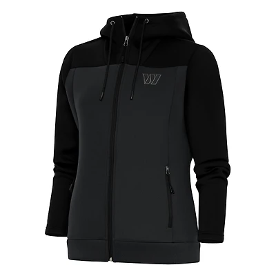 Women's Antigua Black/Charcoal Washington Commanders Tonal Logo Protect Full-Zip Hoodie Jacket