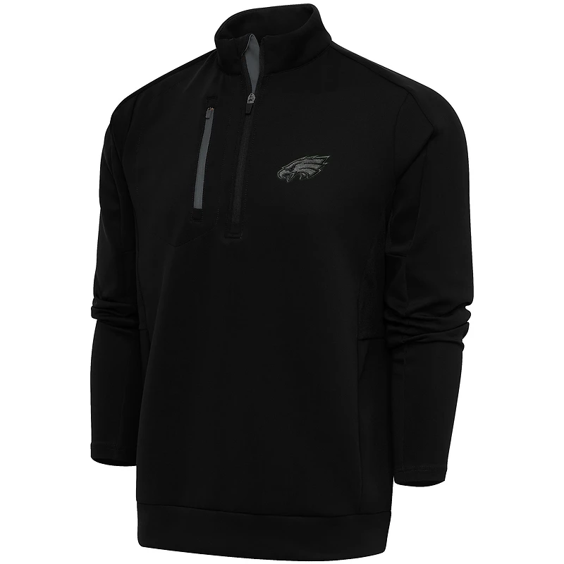 Men's Antigua Black Philadelphia Eagles Tonal Logo Generation Quarter-Zip Pullover Top