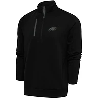 Men's Antigua Black Philadelphia Eagles Tonal Logo Generation Quarter-Zip Pullover Top