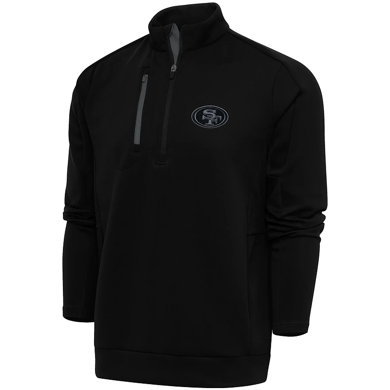 Men's Antigua Black San Francisco 49ers Tonal Logo Generation Quarter-Zip Pullover Top