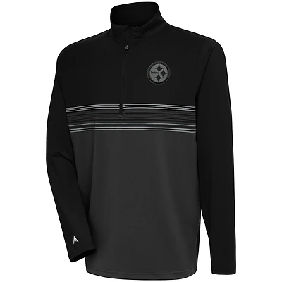 Men's Antigua Black Pittsburgh Steelers Tonal Logo Pace Quarter-Zip Pullover Top