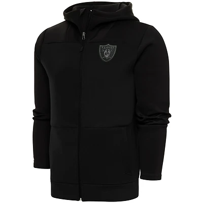 Men's Antigua Black Las Vegas Raiders Tonal Logo Protect Full-Zip Hoodie