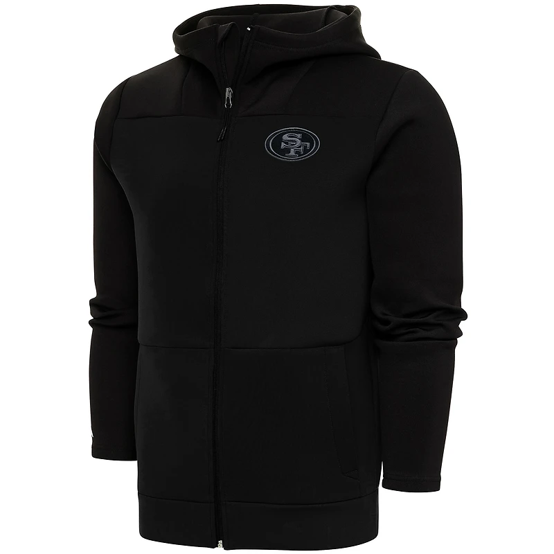 Men's Antigua Black San Francisco 49ers Tonal Logo Protect Full-Zip Hoodie