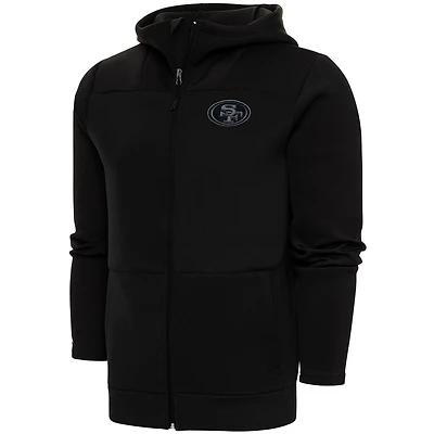 Men's Antigua Black San Francisco 49ers Tonal Logo Protect Full-Zip Hoodie