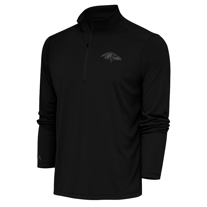 Men's Antigua Black Baltimore Ravens Tonal Logo Tribute Quarter-Zip Pullover Top