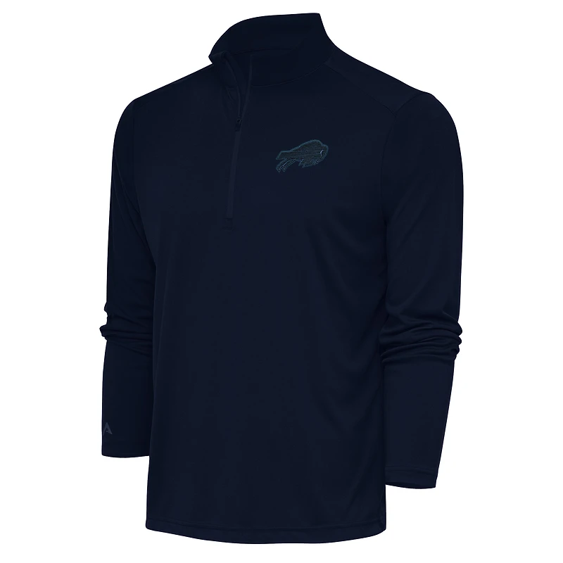 Men's Antigua Navy Buffalo Bills Tonal Logo Tribute Quarter-Zip Pullover Top