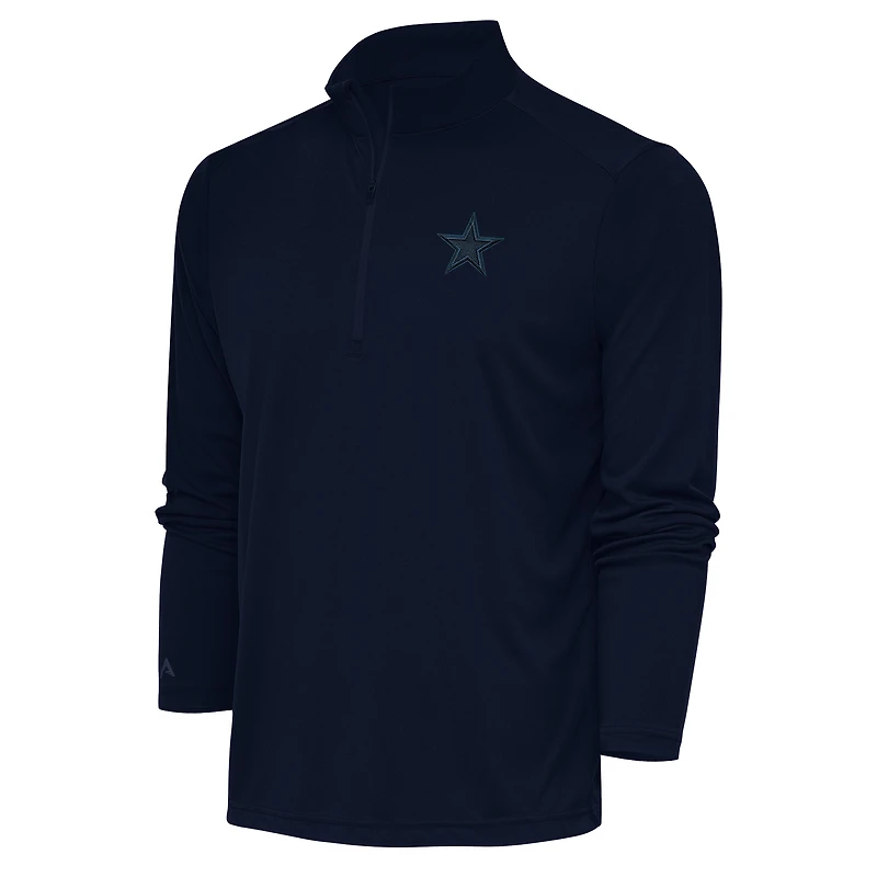 Men's Antigua Navy Dallas Cowboys Tonal Logo Tribute Quarter-Zip Pullover Top