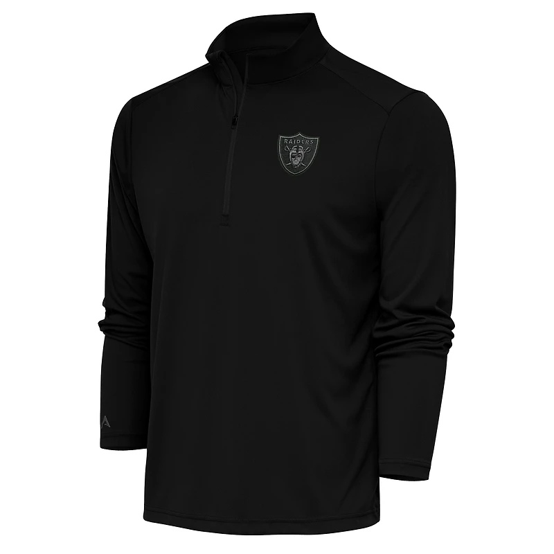 Men's Antigua Black Las Vegas Raiders Tonal Logo Tribute Quarter-Zip Pullover Top