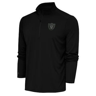 Men's Antigua Black Las Vegas Raiders Tonal Logo Tribute Quarter-Zip Pullover Top