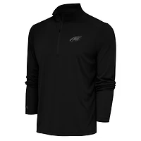 Men's Antigua Black Philadelphia Eagles Tonal Logo Tribute Quarter-Zip Pullover Top