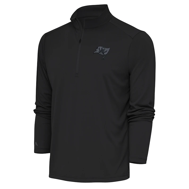 Men's Antigua Charcoal Tampa Bay Buccaneers Tonal Logo Tribute Quarter-Zip Pullover Top